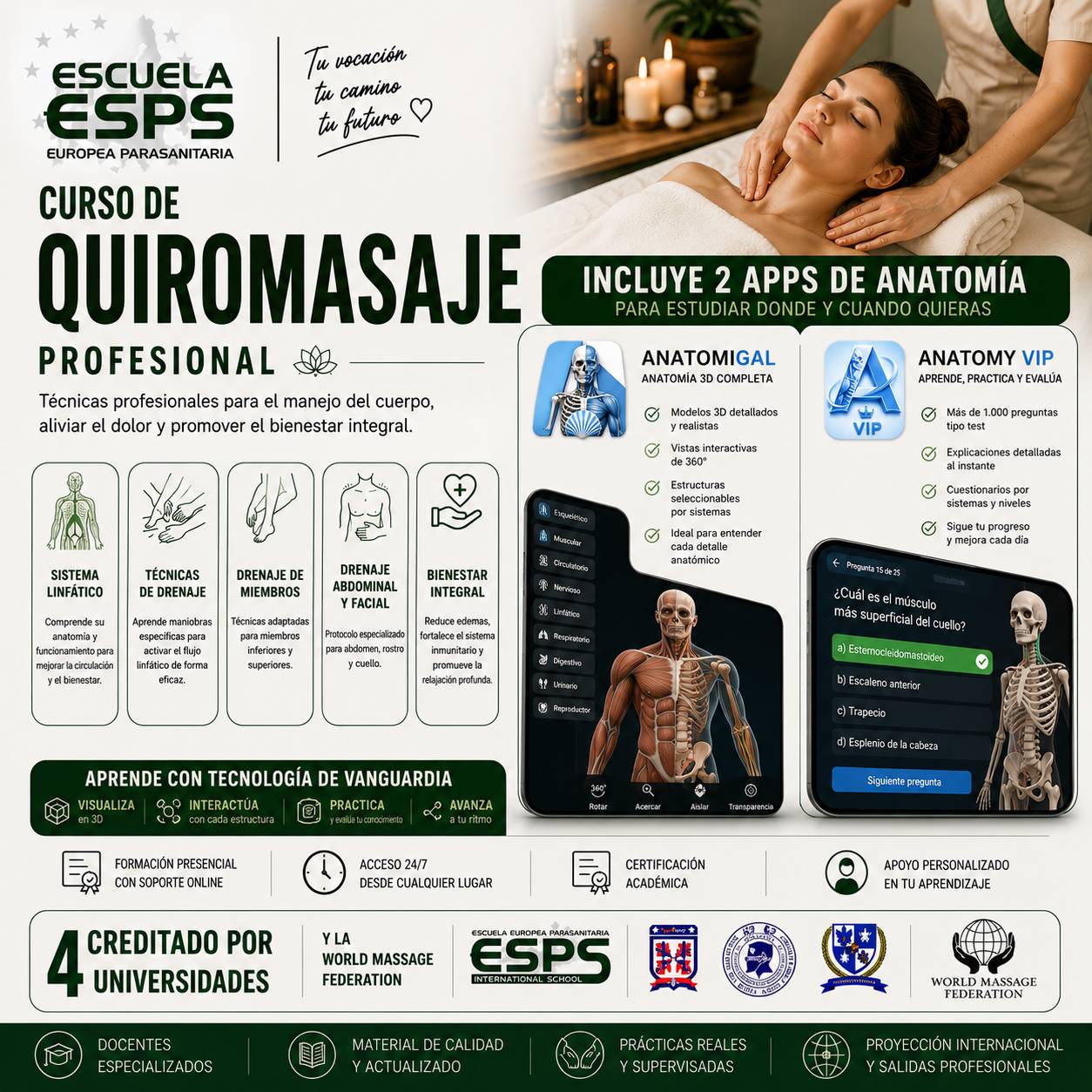 curso de quiromasaje en Vigo, escuela de masaje en Vigo, cursos de masaje en Vigo, curso en Vigo de quiromasaje, curso en Vigo de masaje ESPS curso de quiromasaje 2 apps de anatomia